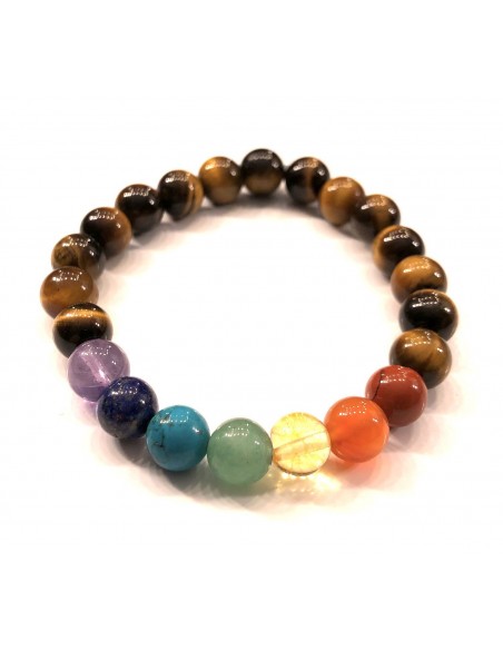 Bracelet sept chakras et oeil de tigre