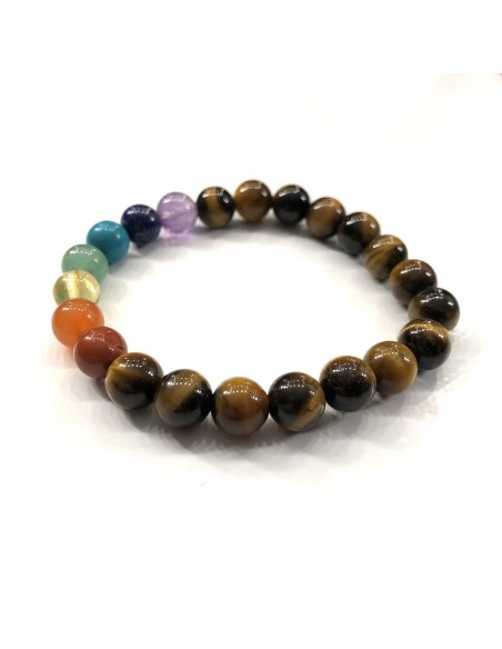 Bracelet sept chakras et oeil de tigre