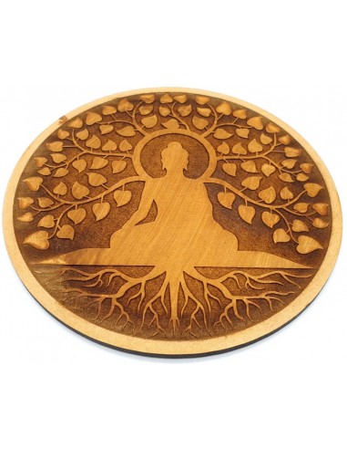 Plaque Bois Bouddha Arbre de Vie 15cm