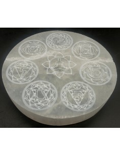 Plaque Sélénite Bouddha 7 Chakras 10cm