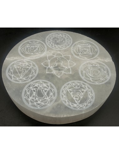 Plaque Sélénite Bouddha 7 Chakras 10cm
