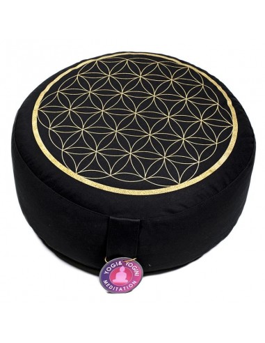 Coussin de méditation - Fleur de Vie imprimé en or sur noir