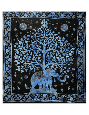 Tenture Arbre de Vie & Eléphant Bleue