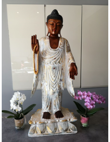 Bouddha en bois peint de 1m