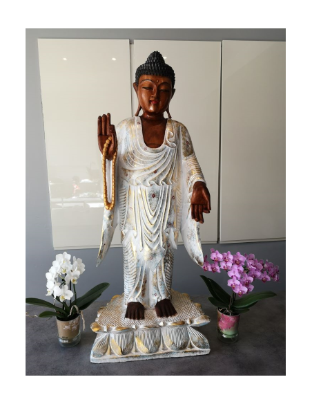 Bouddha en bois peint de 1m