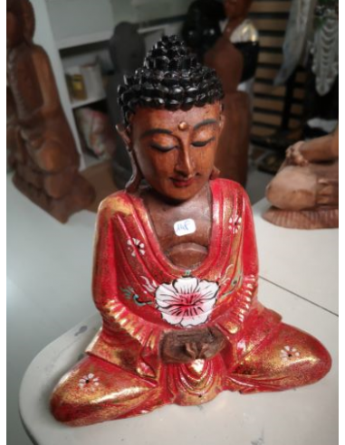 Bouddha en bois peint de 30cm