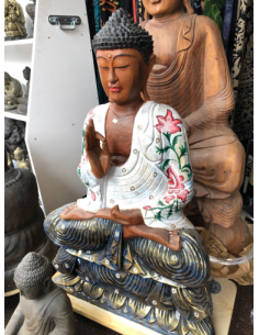 Bouddha en bois peint de 80cm