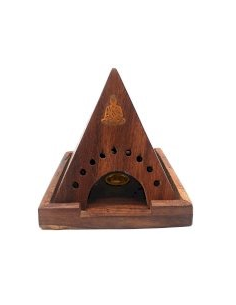 Porte-Encens Bois Pyramide Bouddha 10cm
