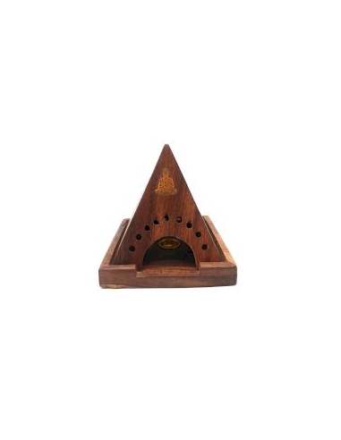 Porte-Encens Bois Pyramide Bouddha 10cm