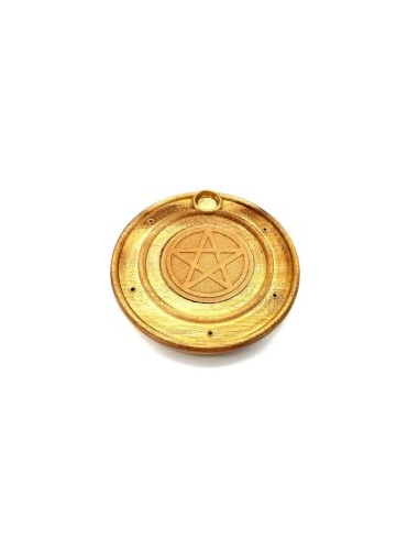 Porte-Encens Bois Rond Pentagramme 10cm