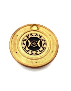 Porte-Encens Bois Rond Triple Lune 10cm