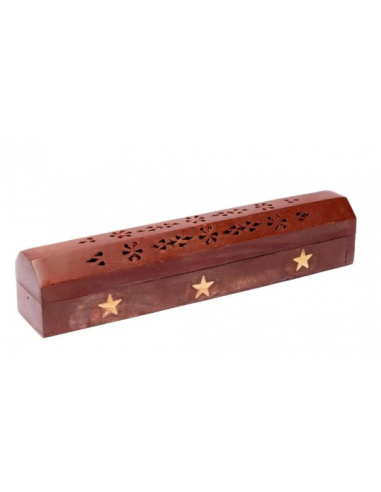 Boîte brûle encens en bois sculpté + étoiles