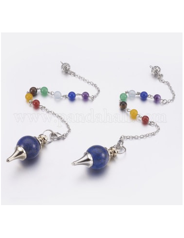 Pendule Sephoroton en Lapis-lazuli, accessoires en laiton, chakra, ronde, platine