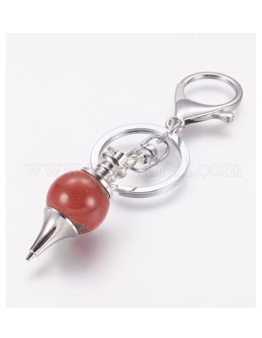 Pendule Sephoroton en Jaspe rouge, accessoires en laiton, chakra, ronde, platine