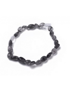 Quartz naturel tourmalisé / bracelets extensibles en perles de quartz rutile noir