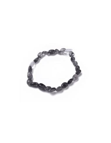 Quartz naturel tourmalisé / bracelets extensibles en perles de quartz rutile noir