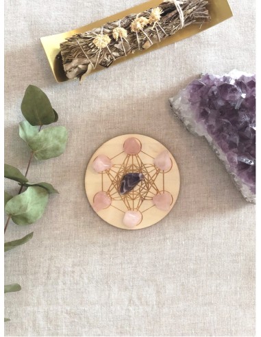 Socle de rechargement en bois Cube de Métatron gravé 10 cm