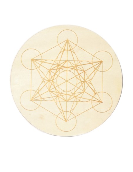 Socle de rechargement en bois Cube de Métatron gravé 20 cm