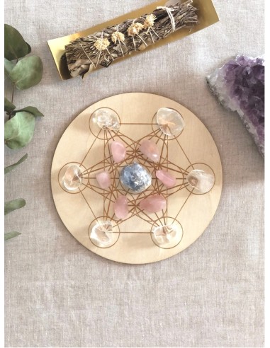 Socle de rechargement en bois Cube de Métatron gravé 20 cm