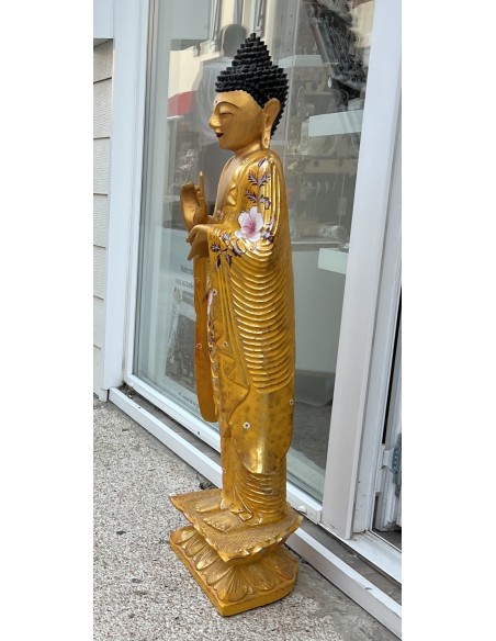 Bouddha en bois peint de 1m