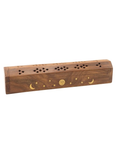 Boîte brûle encens en bois avec Lune & Soleil