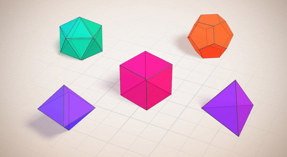 Les 5 solides de Platon ou les 5 polyèdres réguliers convexes. Géométrie  sacrée apportant harmonie pour votre décoration d'intérieur